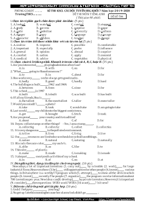 Đề thi khảo sát chất lượng đội tuyển học sinh giỏi môn Tiếng Anh Lớp 7 - Đề số 704 - Năm học 2019-2020 - Đỗ Bình